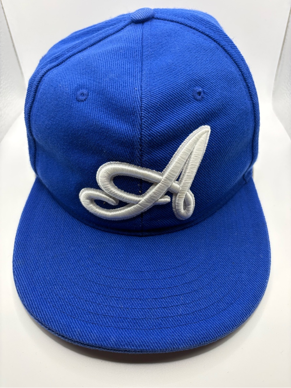 Y2K Pit Bull Royal Blue Atlanta Braves Style Fitted Hat XL Flat Bill Cap